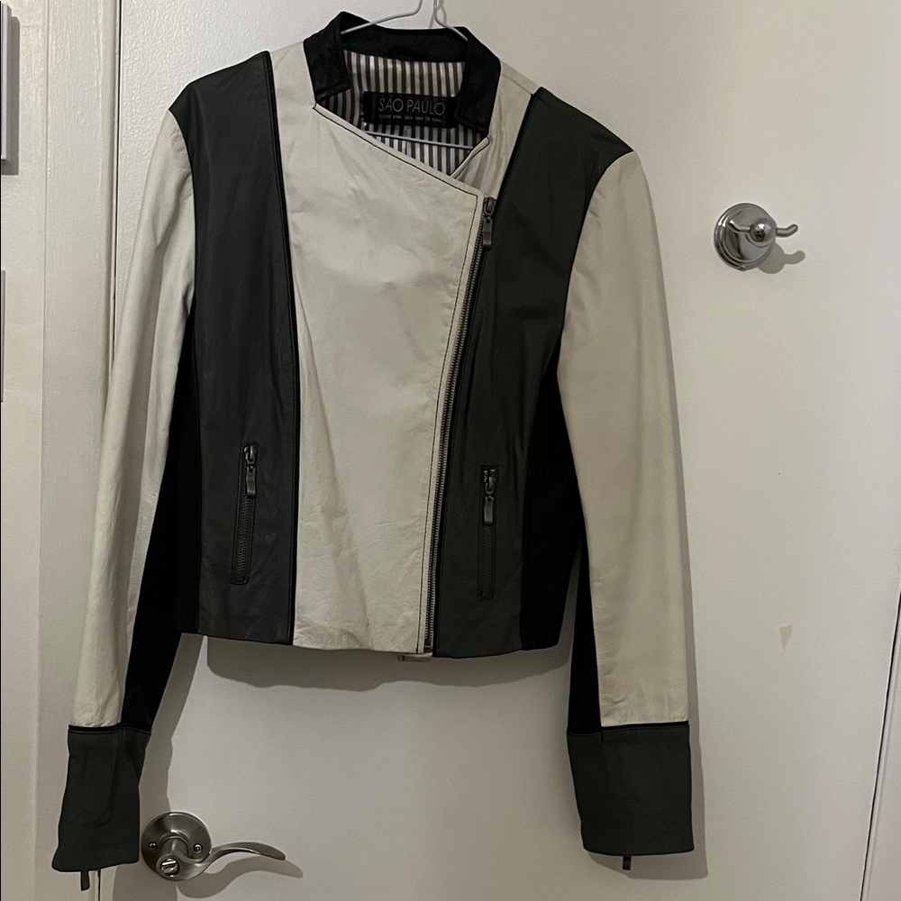 Sao Paulo Black and White Leather Jacket for Women
